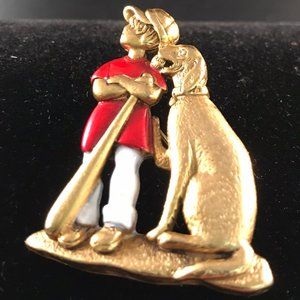 Dancraft Baseball Boy and his Dog Brooch